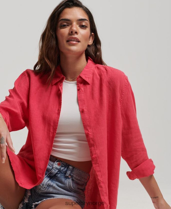 Superdry rosa klær 86P46D2007 uformell kjæresteskjorte i lin kvinner
