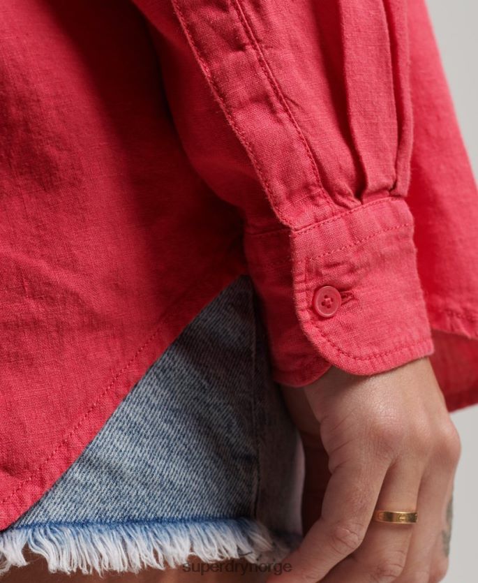 Superdry rosa klær 86P46D2007 uformell kjæresteskjorte i lin kvinner