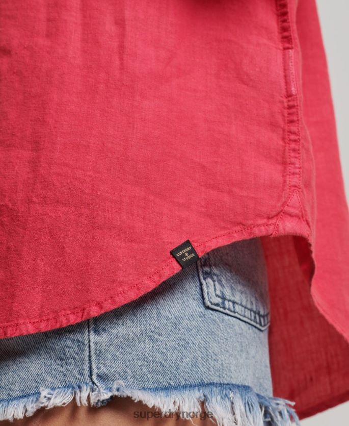 Superdry rosa klær 86P46D2007 uformell kjæresteskjorte i lin kvinner
