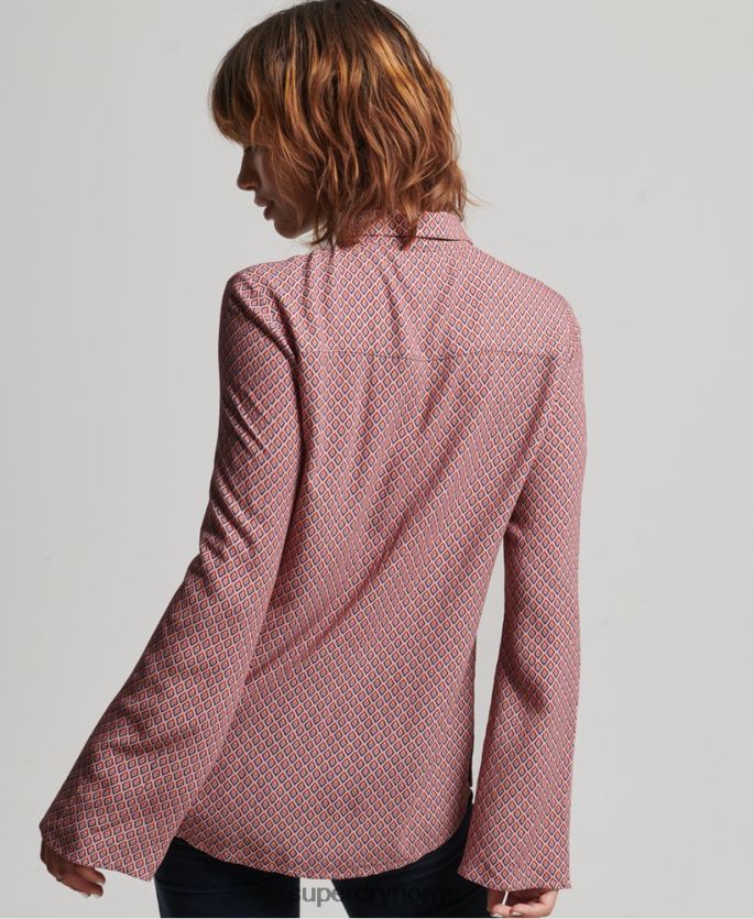 Superdry rosa klær 86P46D6593 Langermet skjorte med 70-tallstrykk kvinner