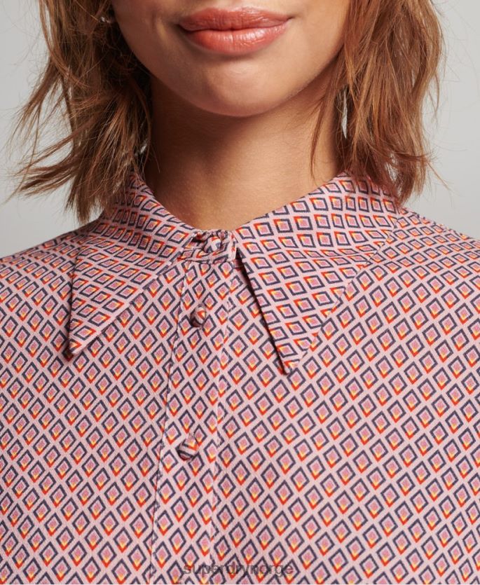 Superdry rosa klær 86P46D6593 Langermet skjorte med 70-tallstrykk kvinner