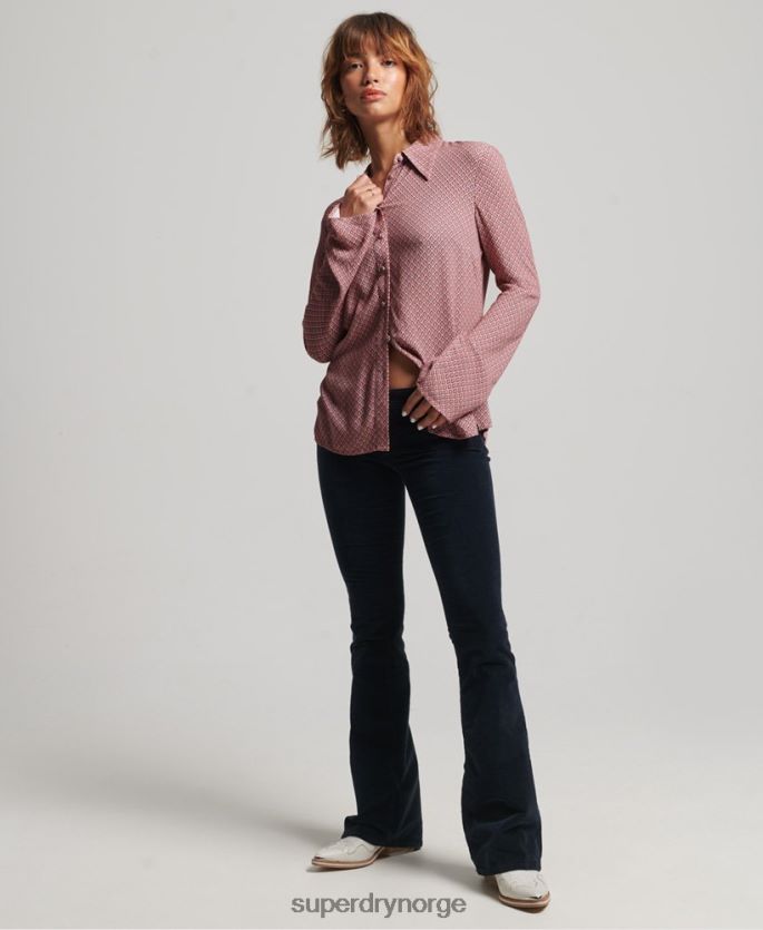 Superdry rosa klær 86P46D6593 Langermet skjorte med 70-tallstrykk kvinner