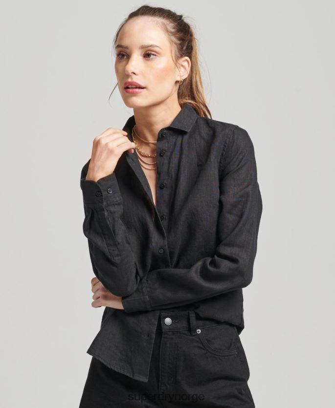 Superdry svart klær 86P46D6609 studios langermet skjorte i lin kvinner