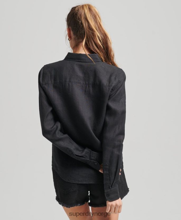 Superdry svart klær 86P46D6609 studios langermet skjorte i lin kvinner