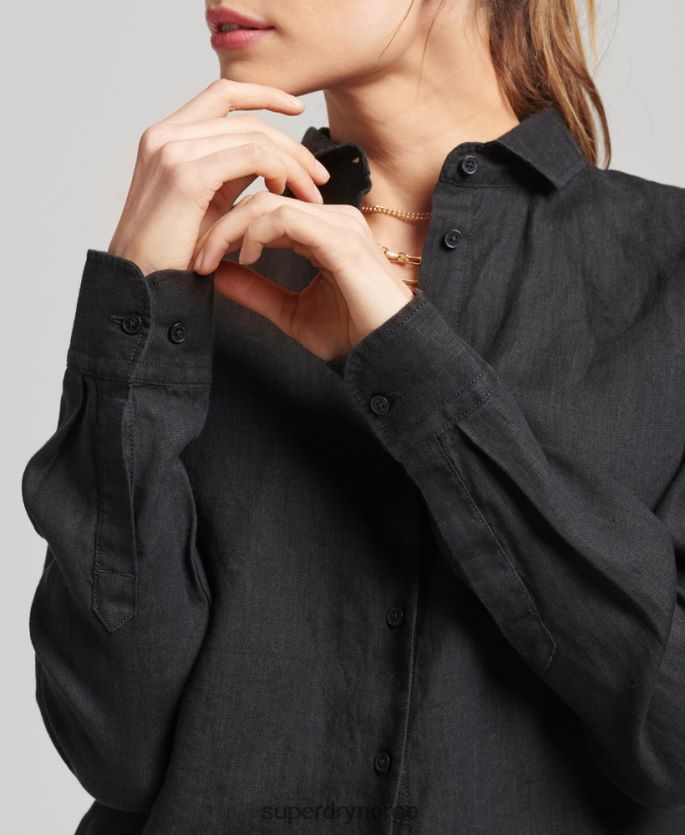 Superdry svart klær 86P46D6609 studios langermet skjorte i lin kvinner