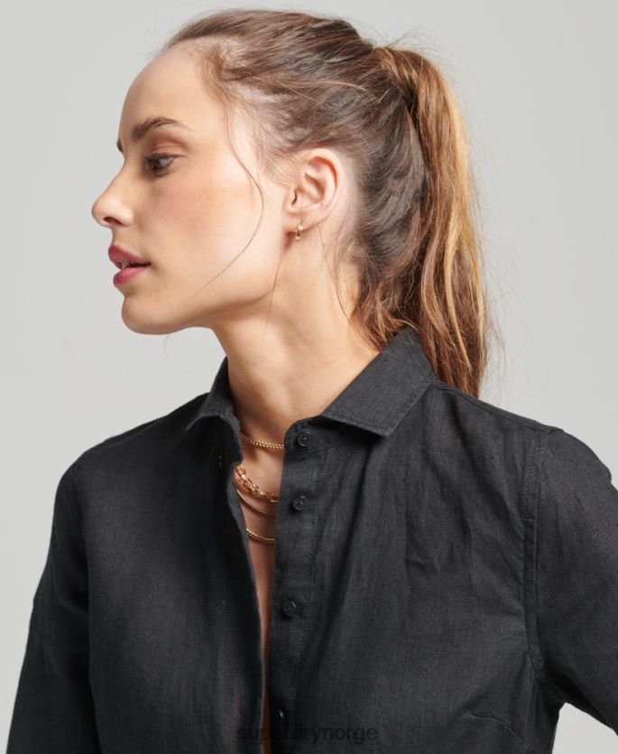 Superdry svart klær 86P46D6609 studios langermet skjorte i lin kvinner