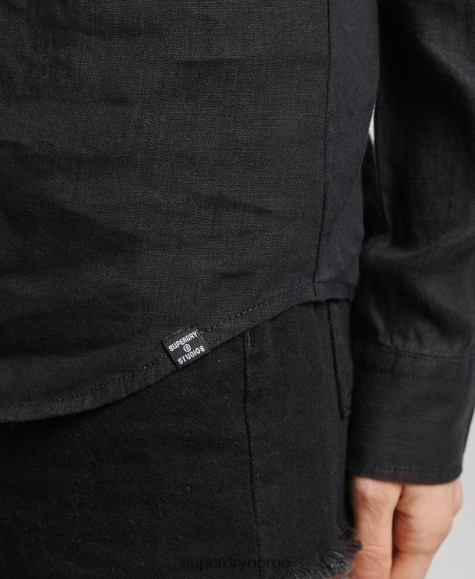 Superdry svart klær 86P46D6609 studios langermet skjorte i lin kvinner