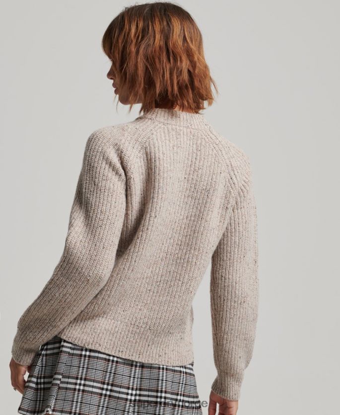Superdry beige klær 86P46D3974 Ribbestrikket genser i tweed med rund hals kvinner