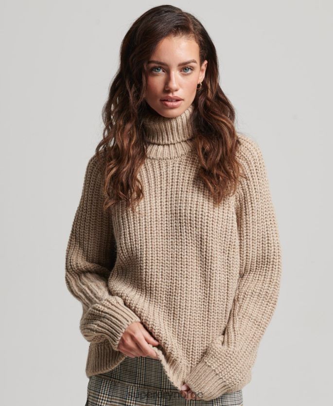 Superdry beige klær 86P46D3986 strikket genser med rullehals kvinner