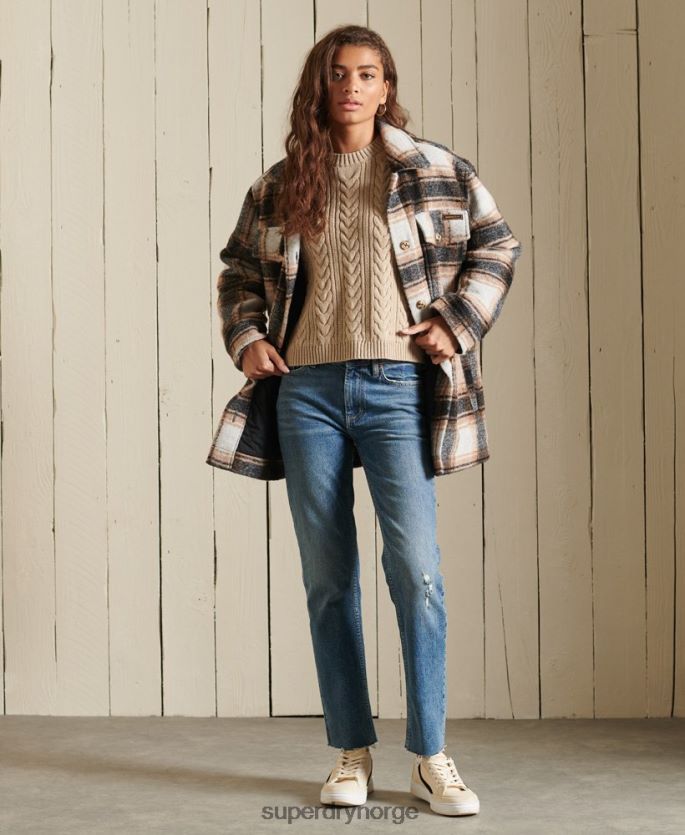 Superdry beige klær 86P46D4026 droppet skulder kabelstrikket genser med rund hals kvinner