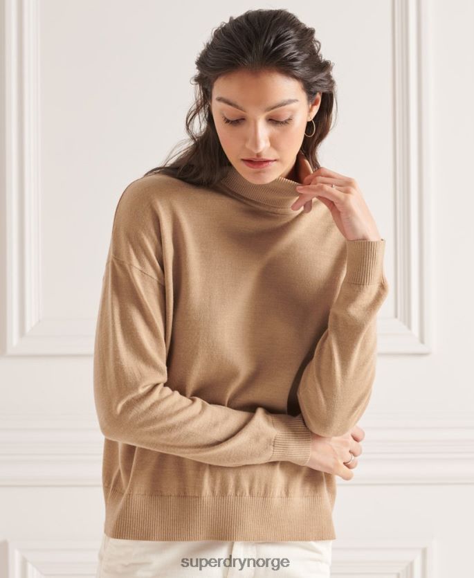 Superdry beige klær 86P46D6652 merino drop shoulder genser med rullehals kvinner