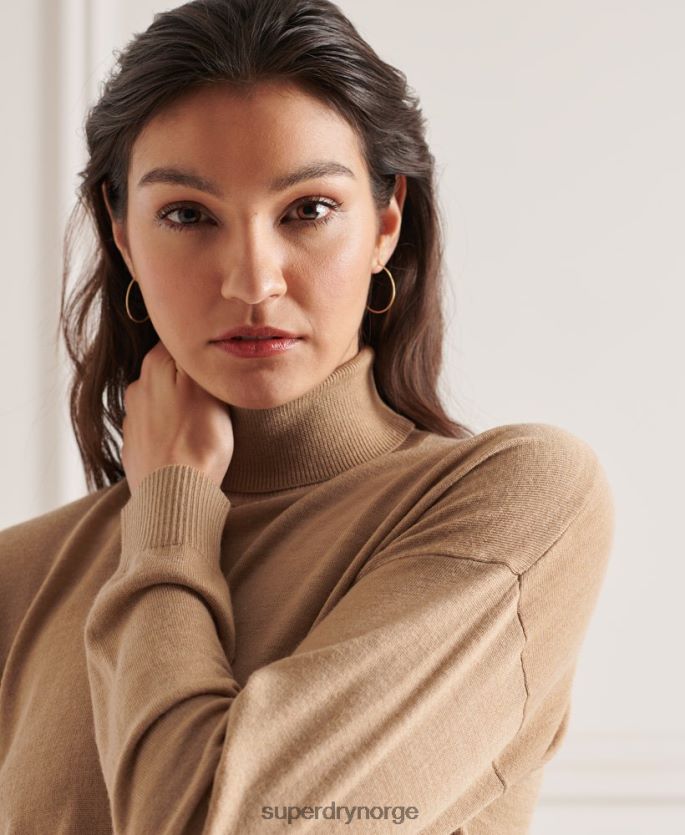 Superdry beige klær 86P46D6652 merino drop shoulder genser med rullehals kvinner