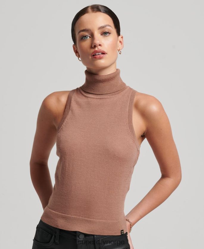 Superdry brun klær 86P46D2972 studios merino vest med rullehals kvinner