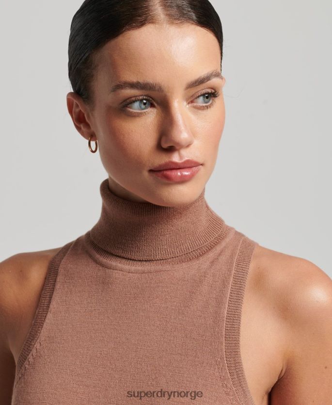 Superdry brun klær 86P46D2972 studios merino vest med rullehals kvinner