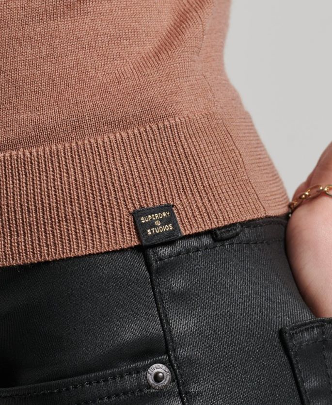 Superdry brun klær 86P46D2972 studios merino vest med rullehals kvinner