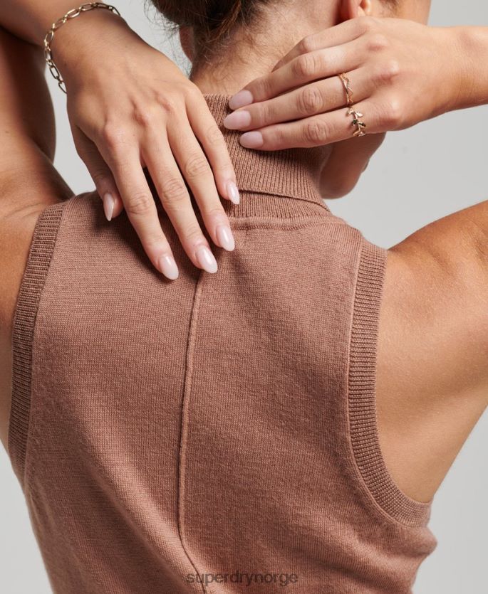 Superdry brun klær 86P46D2972 studios merino vest med rullehals kvinner