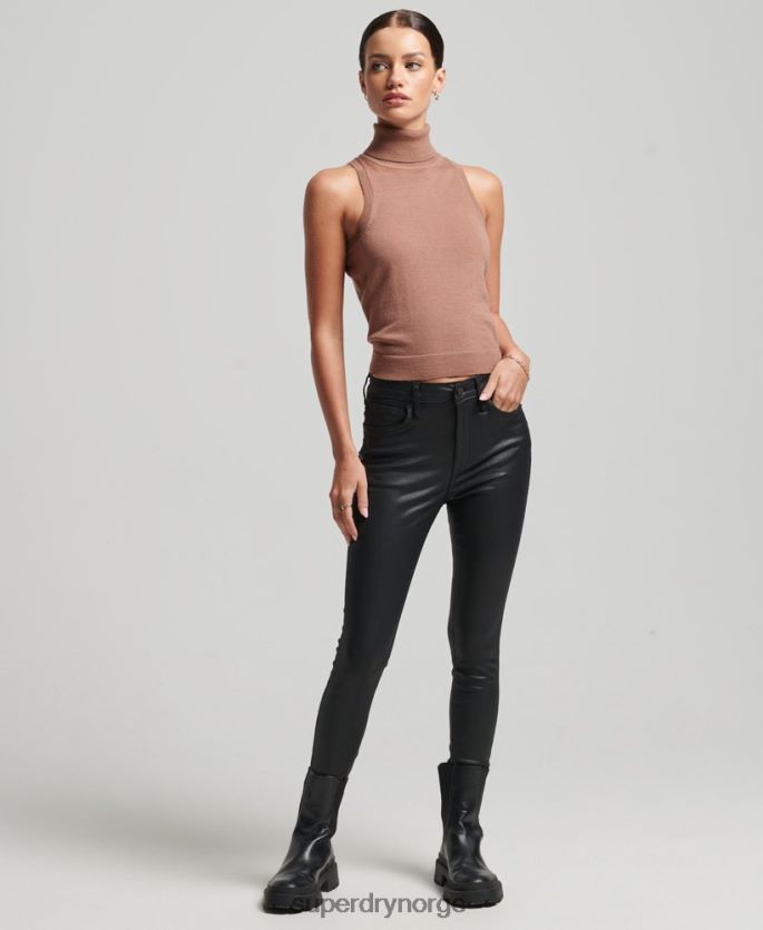 Superdry brun klær 86P46D2972 studios merino vest med rullehals kvinner