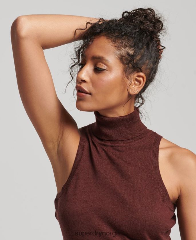 Superdry brun klær 86P46D4031 studios merino vest med rullehals kvinner
