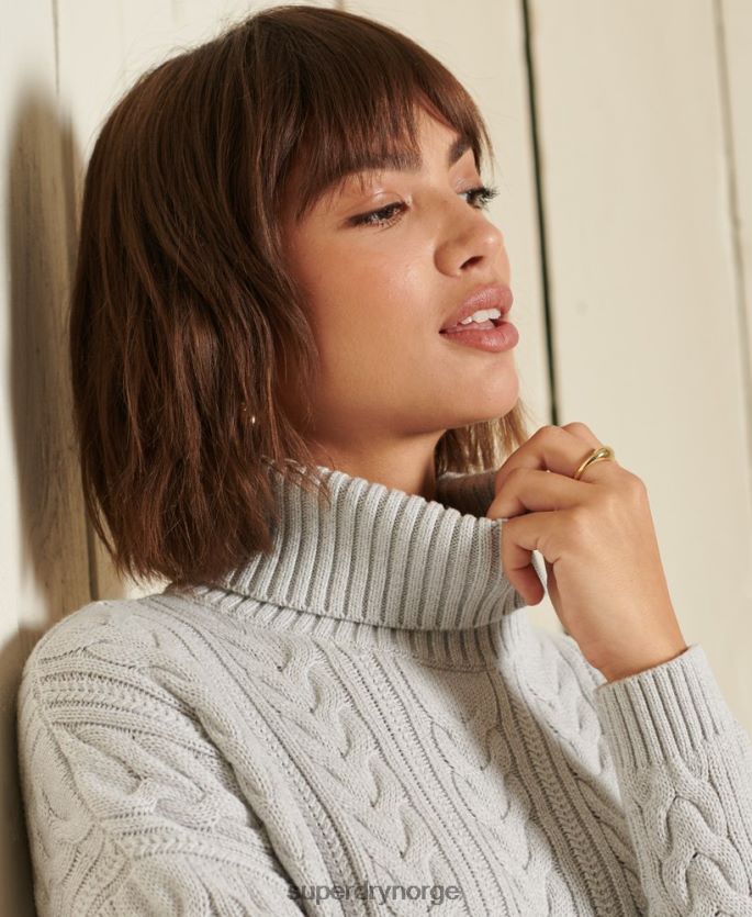 Superdry grå klær 86P46D4002 drop shoulder kabel genser med rullehals kvinner