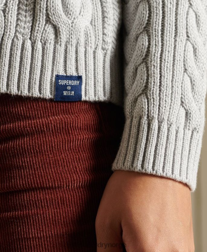 Superdry grå klær 86P46D4002 drop shoulder kabel genser med rullehals kvinner