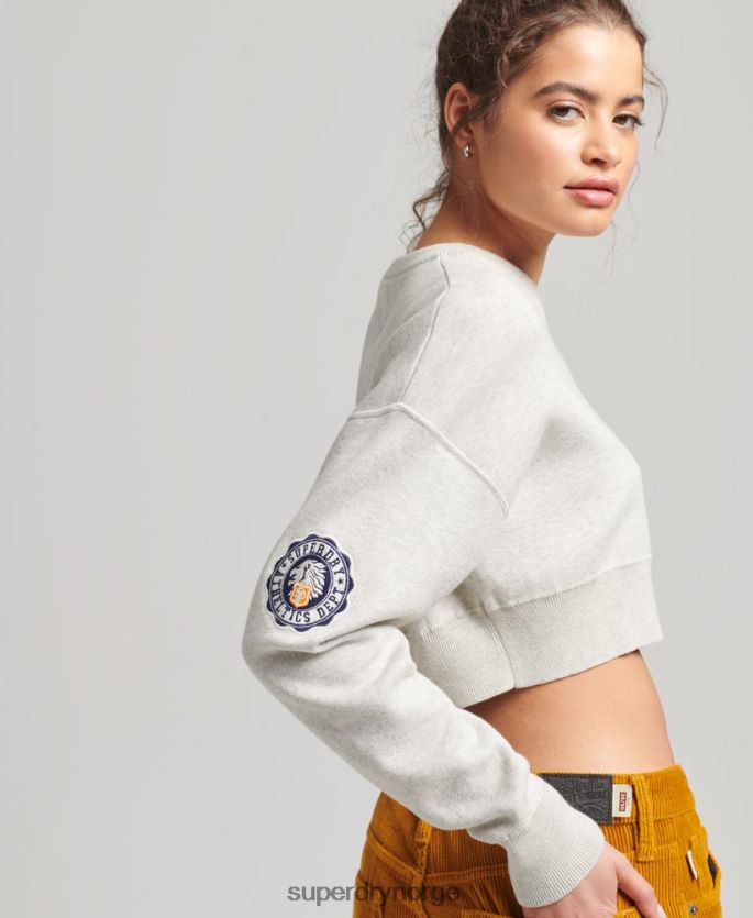 Superdry grå klær 86P46D4039 genser i økologisk bomull varsity crop cotton crew kvinner