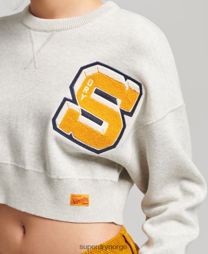 Superdry grå klær 86P46D4039 genser i økologisk bomull varsity crop cotton crew kvinner