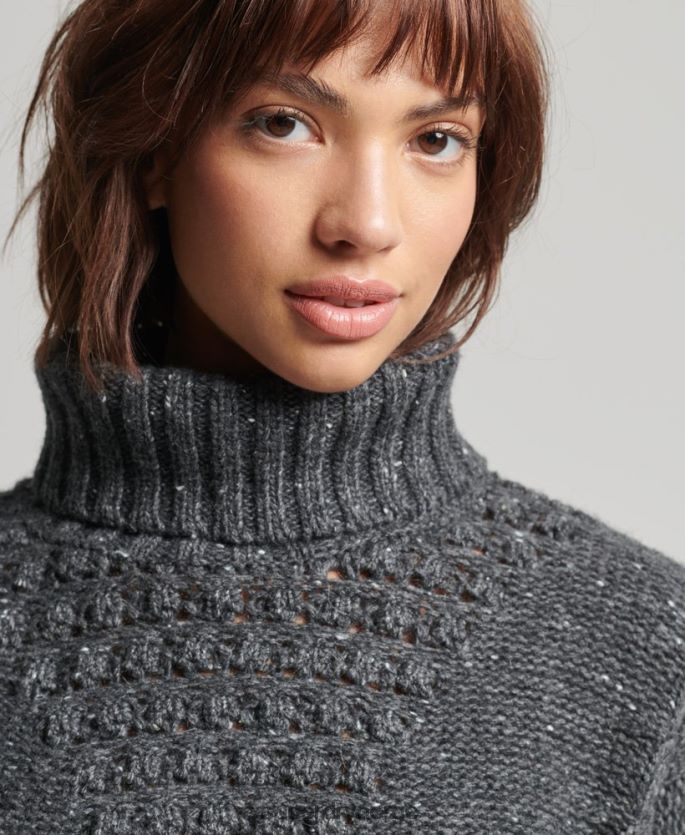 Superdry grå klær 86P46D6614 chunky genser med kabel med rullehals kvinner