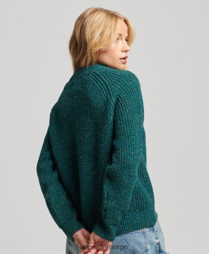 Superdry grønn klær 86P46D3953 Ribbestrikket genser i tweed med rund hals kvinner