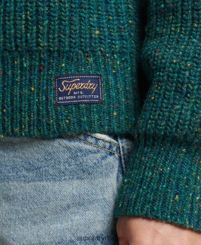 Superdry grønn klær 86P46D3953 Ribbestrikket genser i tweed med rund hals kvinner