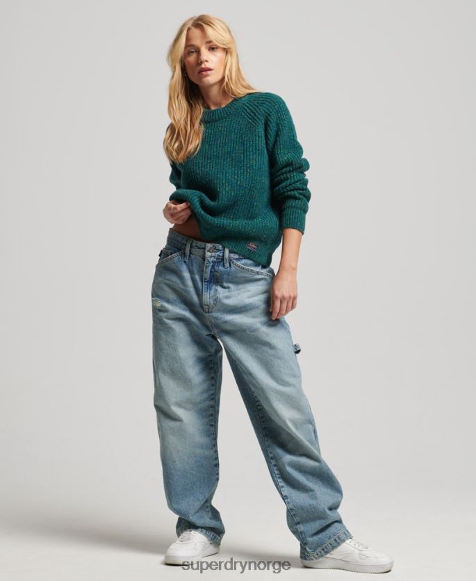 Superdry grønn klær 86P46D3953 Ribbestrikket genser i tweed med rund hals kvinner