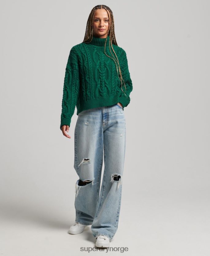 Superdry grønn klær 86P46D3966 kabelstrikket genser med polo hals kvinner