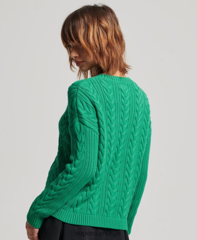 Superdry grønn klær 86P46D3993 droppet skulder kabelstrikket genser med rund hals kvinner