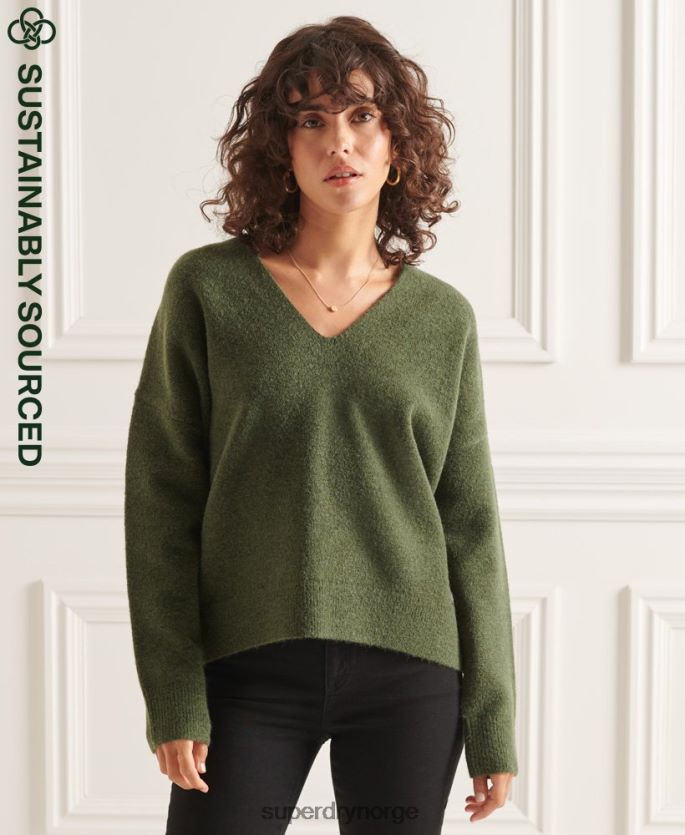 Superdry grønn klær 86P46D4013 studios slouch v-hals strikket genser kvinner