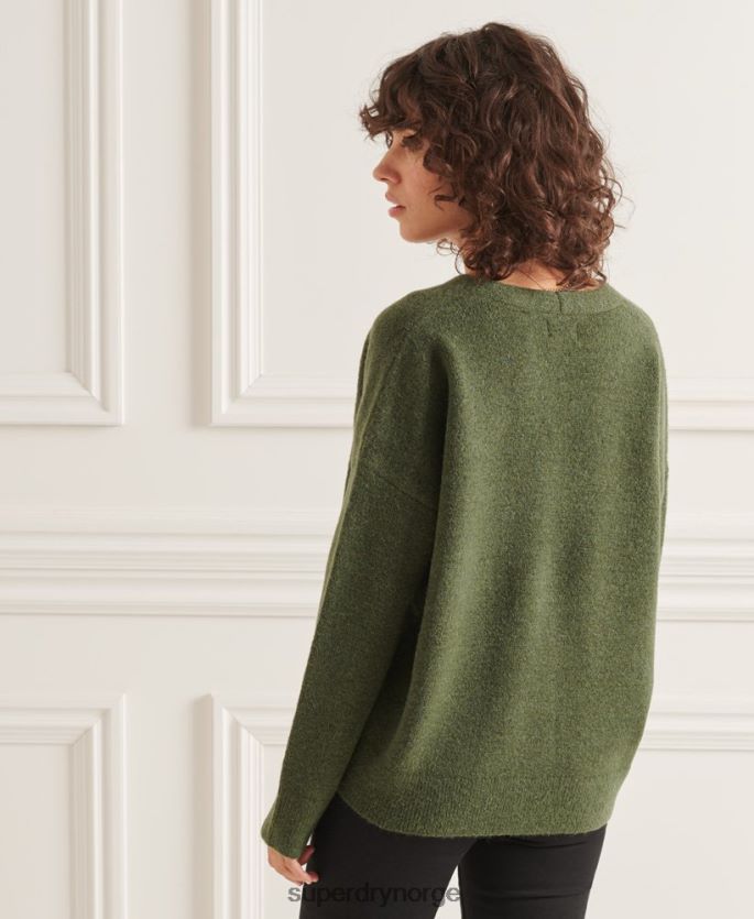 Superdry grønn klær 86P46D4013 studios slouch v-hals strikket genser kvinner