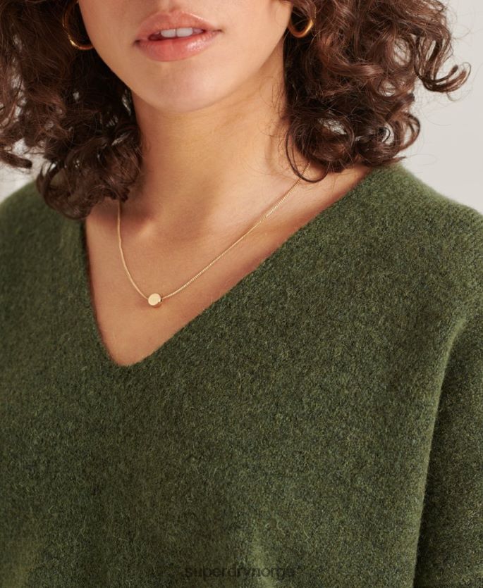 Superdry grønn klær 86P46D4013 studios slouch v-hals strikket genser kvinner