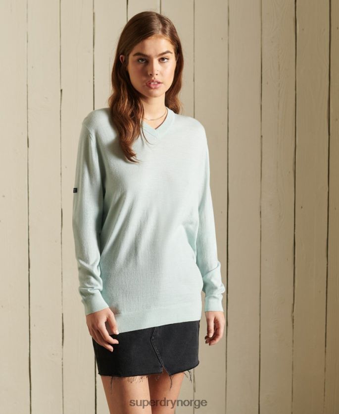Superdry grønn klær 86P46D4034 studios merino vee genser med løs passform kvinner