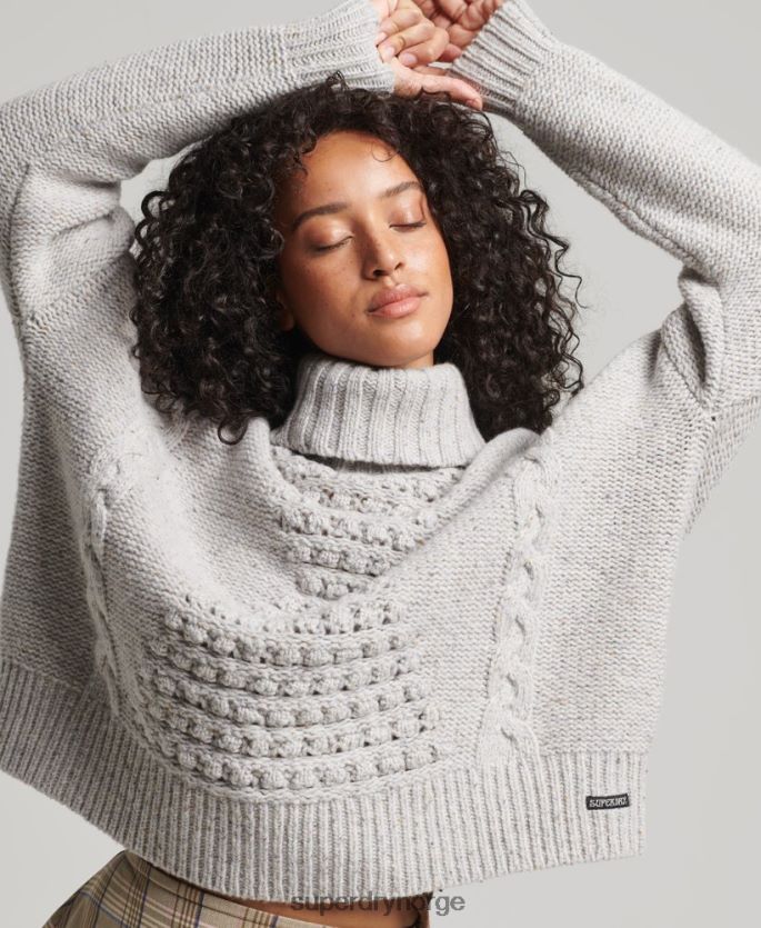 Superdry hvit klær 86P46D4010 chunky genser med kabel med rullehals kvinner
