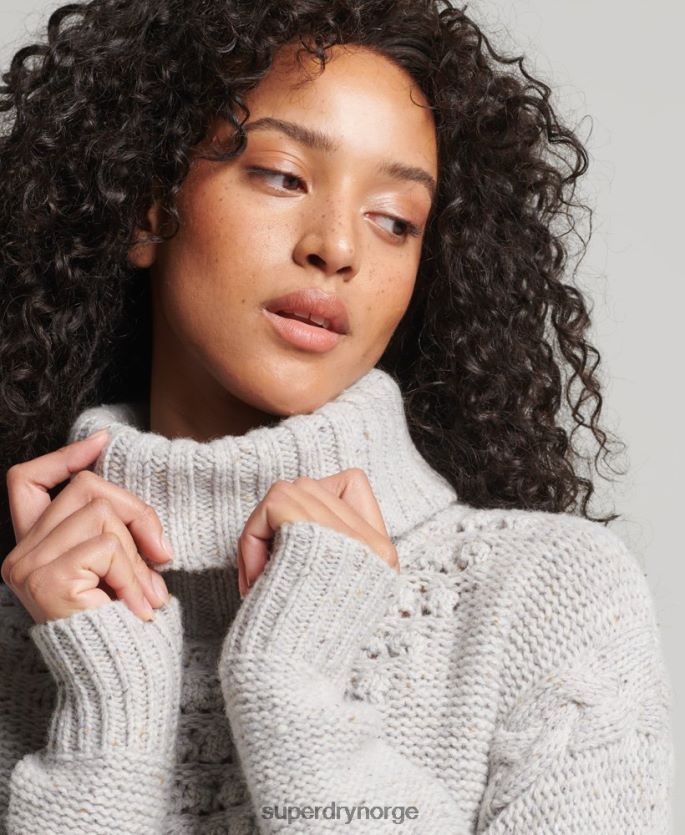 Superdry hvit klær 86P46D4010 chunky genser med kabel med rullehals kvinner