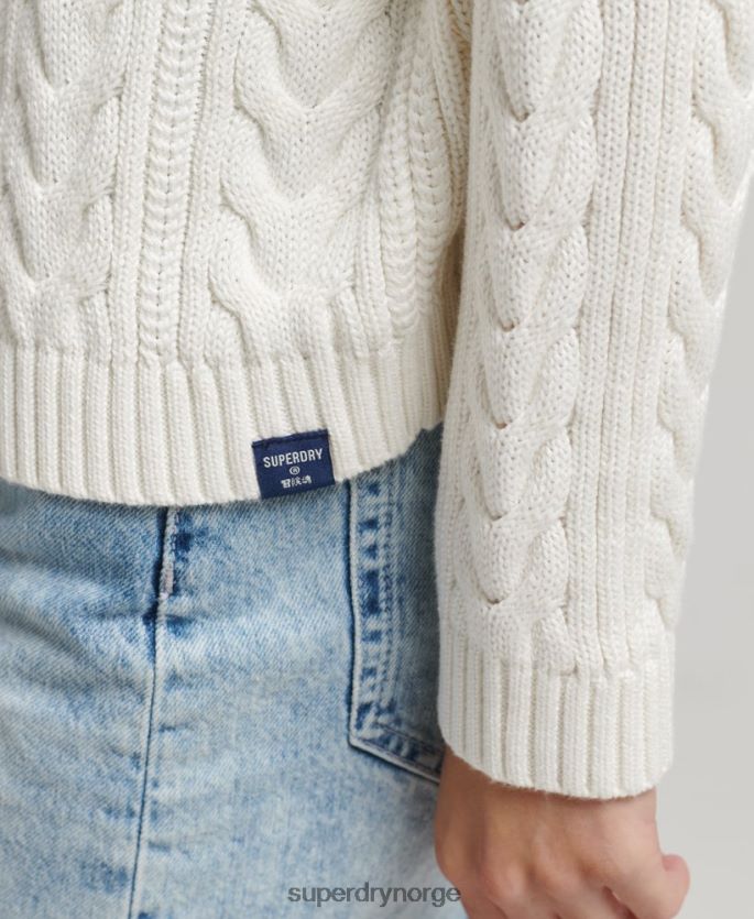 Superdry hvit klær 86P46D4030 drop shoulder kabel genser med rullehals kvinner