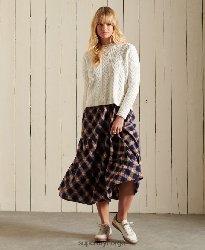 Superdry hvit klær 86P46D4035 droppet skulder kabel crew jumper kvinner