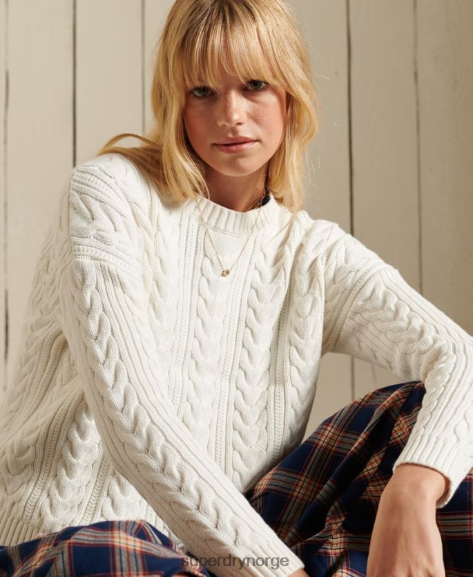 Superdry hvit klær 86P46D4035 droppet skulder kabel crew jumper kvinner