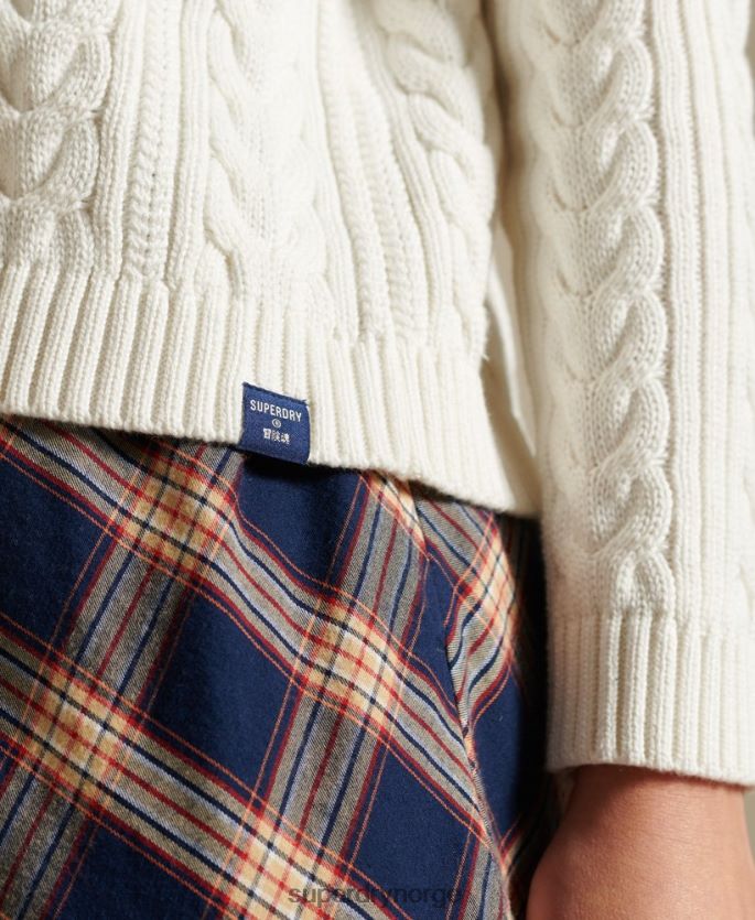 Superdry hvit klær 86P46D4035 droppet skulder kabel crew jumper kvinner