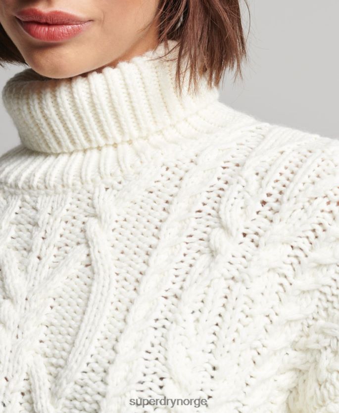 Superdry krem klær 86P46D3963 kabelstrikket genser med polo hals kvinner
