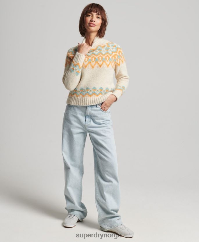 Superdry krem klær 86P46D3989 vintage slouchy fairisle strikket genser kvinner
