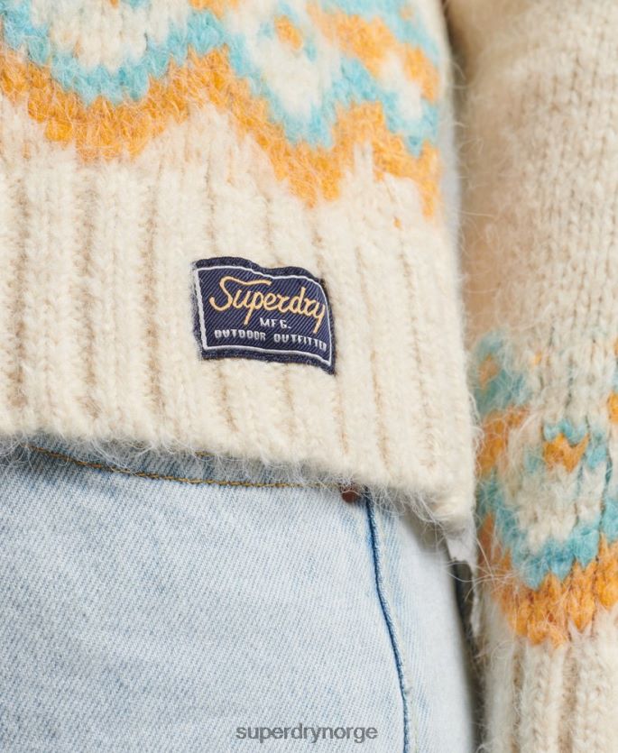 Superdry krem klær 86P46D3989 vintage slouchy fairisle strikket genser kvinner
