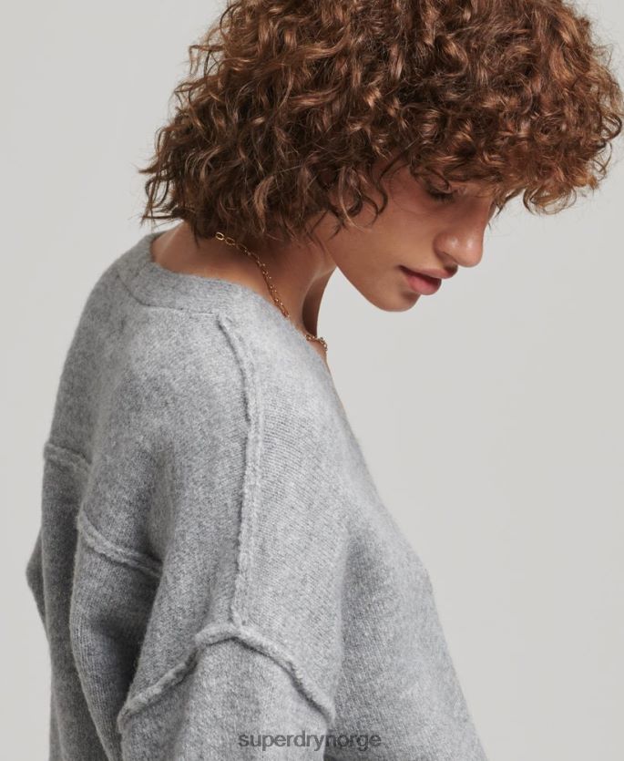 Superdry lysegrå klær 86P46D3990 oversized genser med v-hals kvinner