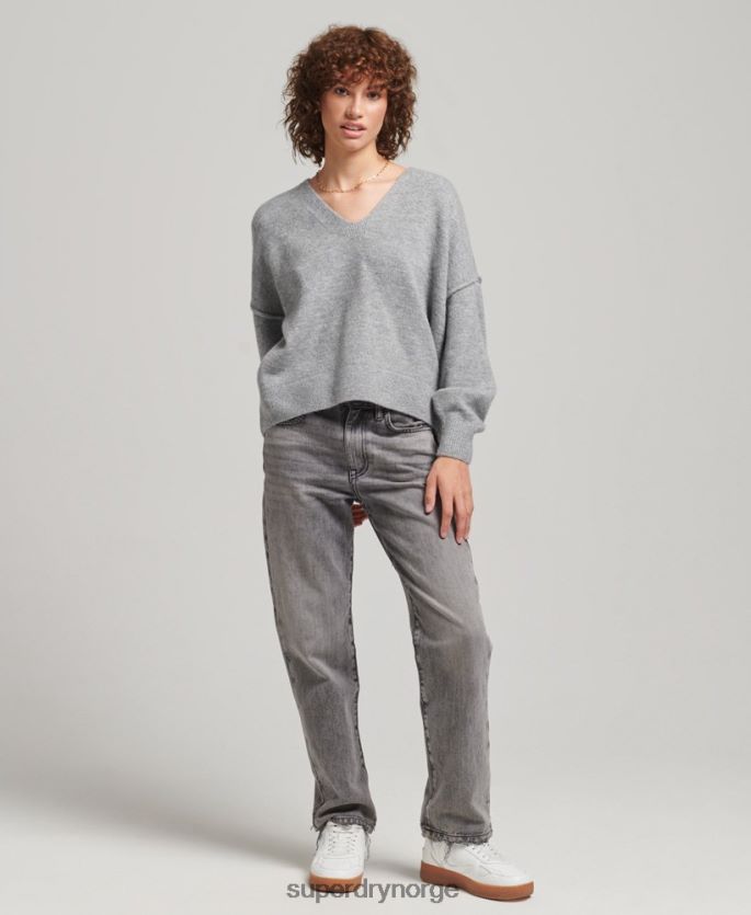 Superdry lysegrå klær 86P46D3990 oversized genser med v-hals kvinner