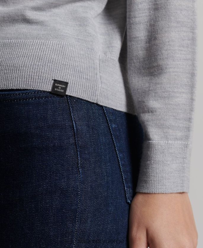 Superdry lysegrå klær 86P46D4020 studios merino genser med rullehals kvinner