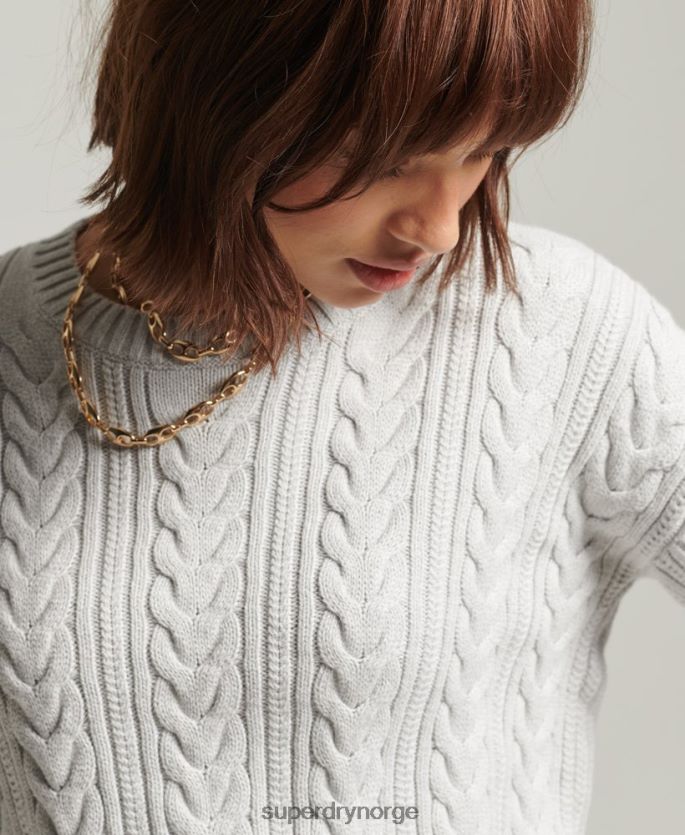 Superdry lysegrå klær 86P46D4024 droppet skulder kabelstrikket genser med rund hals kvinner