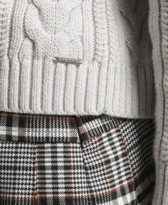 Superdry lysegrå klær 86P46D4024 droppet skulder kabelstrikket genser med rund hals kvinner
